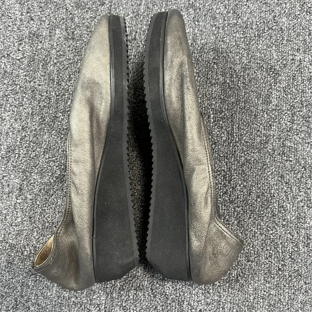 Eileen Fisher Minimalist Metallic Leather Wedge Platform Loafers 8 Pewter Grey